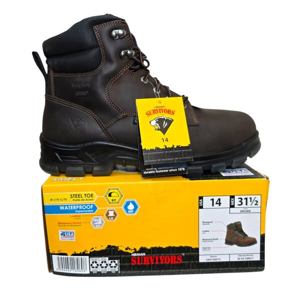 Herman Survivors Waterproof Leather Work Boot Mens Size 14 Smelt Metguard Shield - Picture 1 of 12
